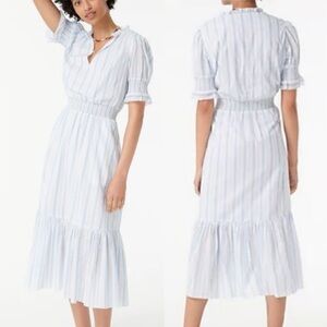 J. Crew Smocked Ruffle Dress Cotton Voile Blue White Stripe Size XL Coastal. 18